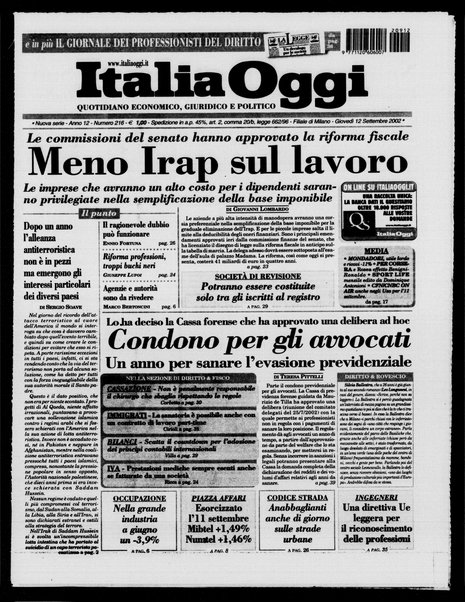 Italia oggi : quotidiano di economia finanza e politica